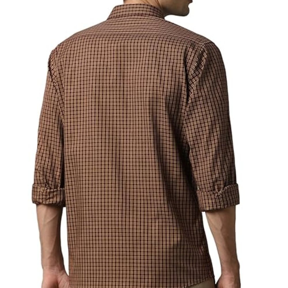 Louis Philippe Mens Brown Checkered Long Sleeve Union SQ Slim Fit Career Shirt M - Picture 10 of 10